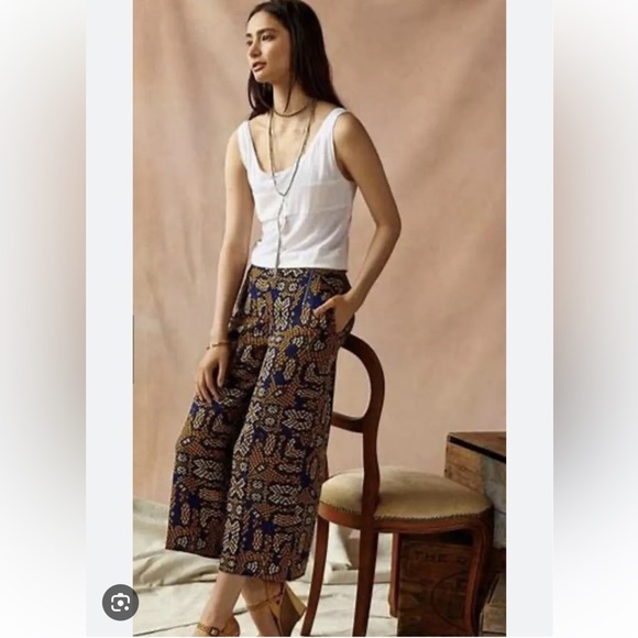 Cartonnier Anthropologie Collete Sampa wide crop pants snakeskin blue yellow 8 - Picture 17 of 17